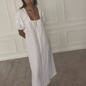 Deiji Studios Curved Seam Midi Dress, White (NWT)